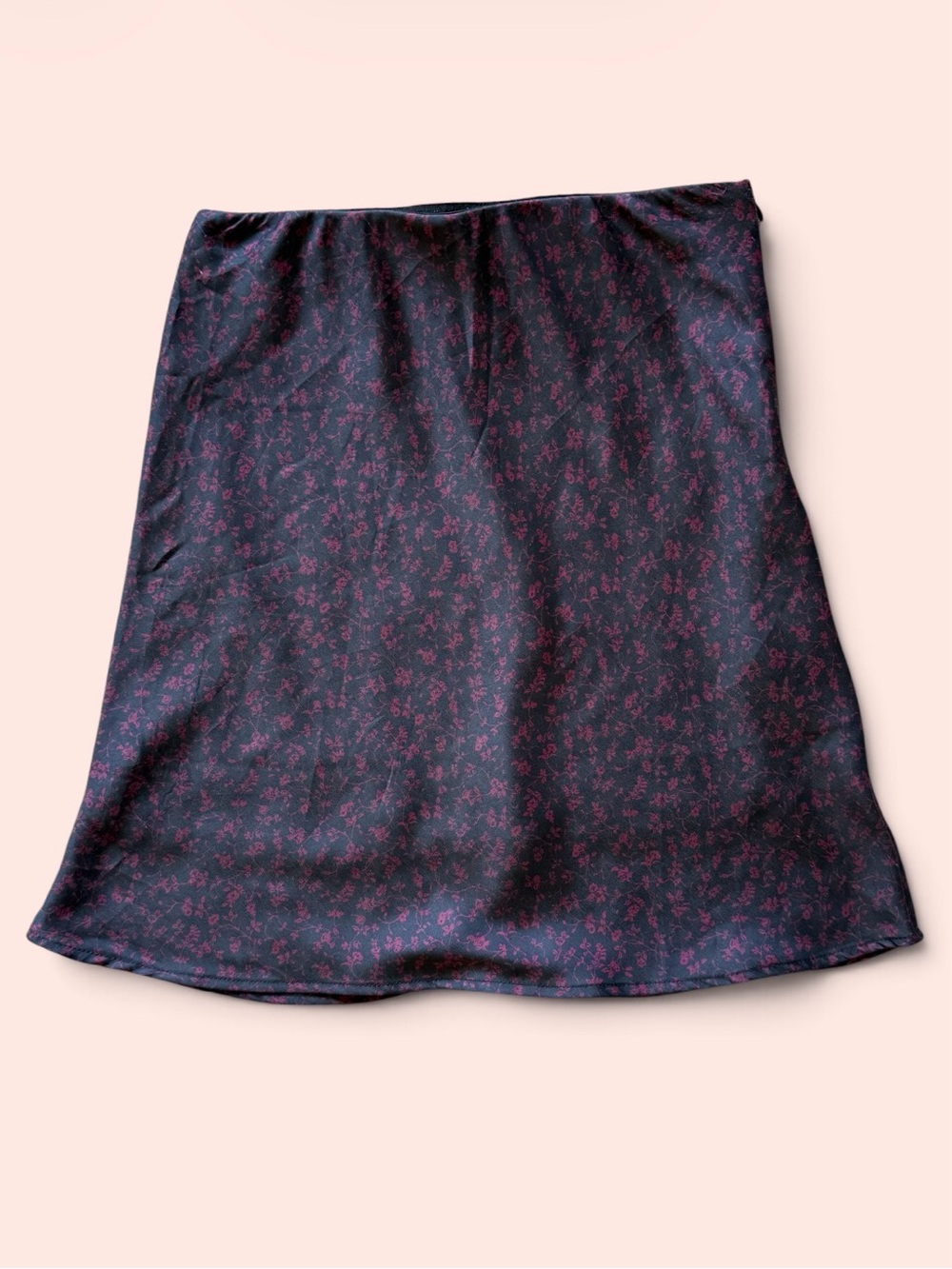 Floral Print A-Line Slip Skirt - Black with Pink Accents